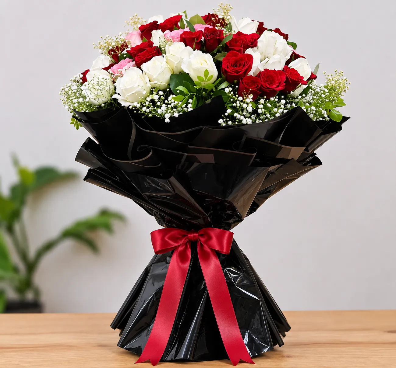 Premium Red, Pink & White Rose Bouquet