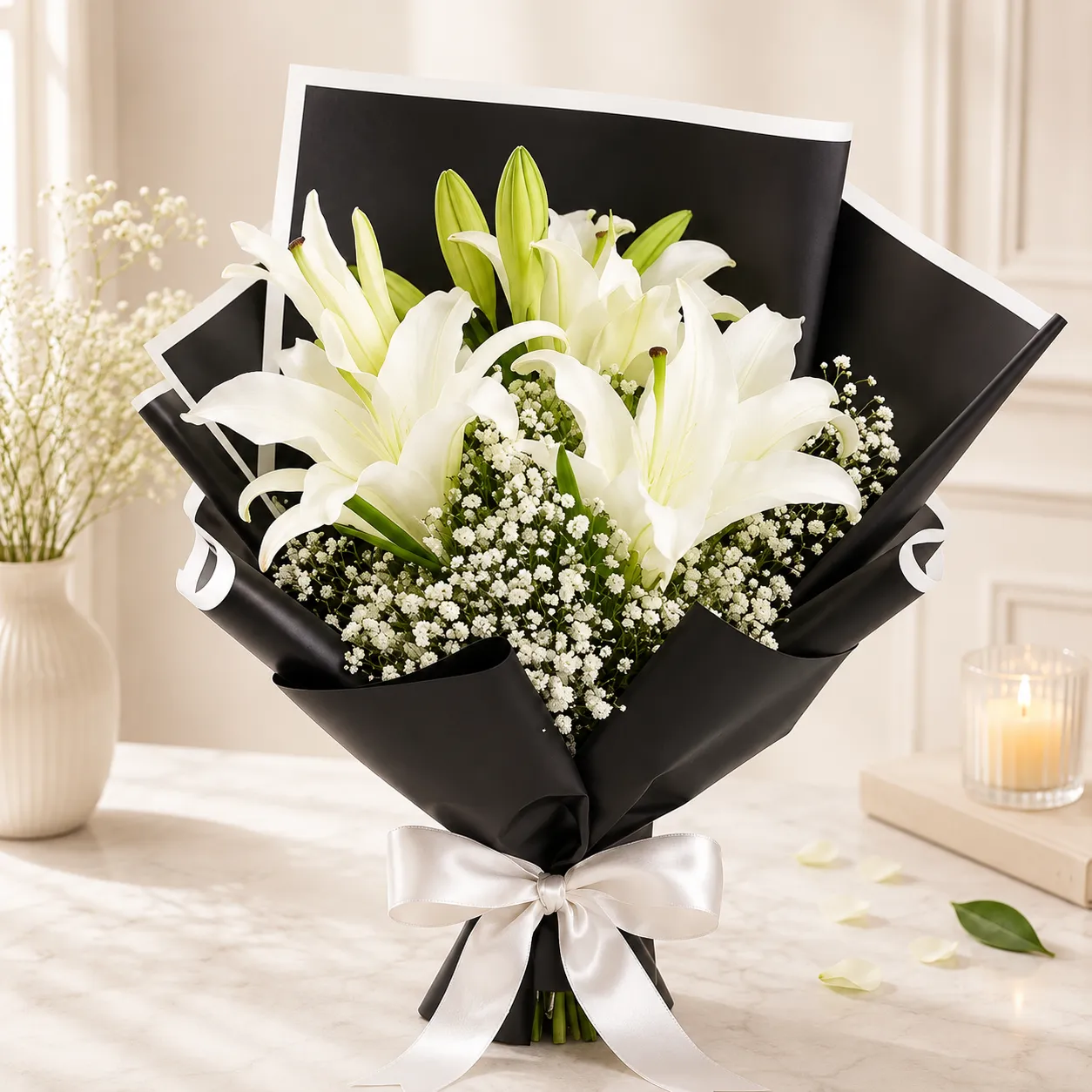 White Lily & Baby’s Breath Bouquet