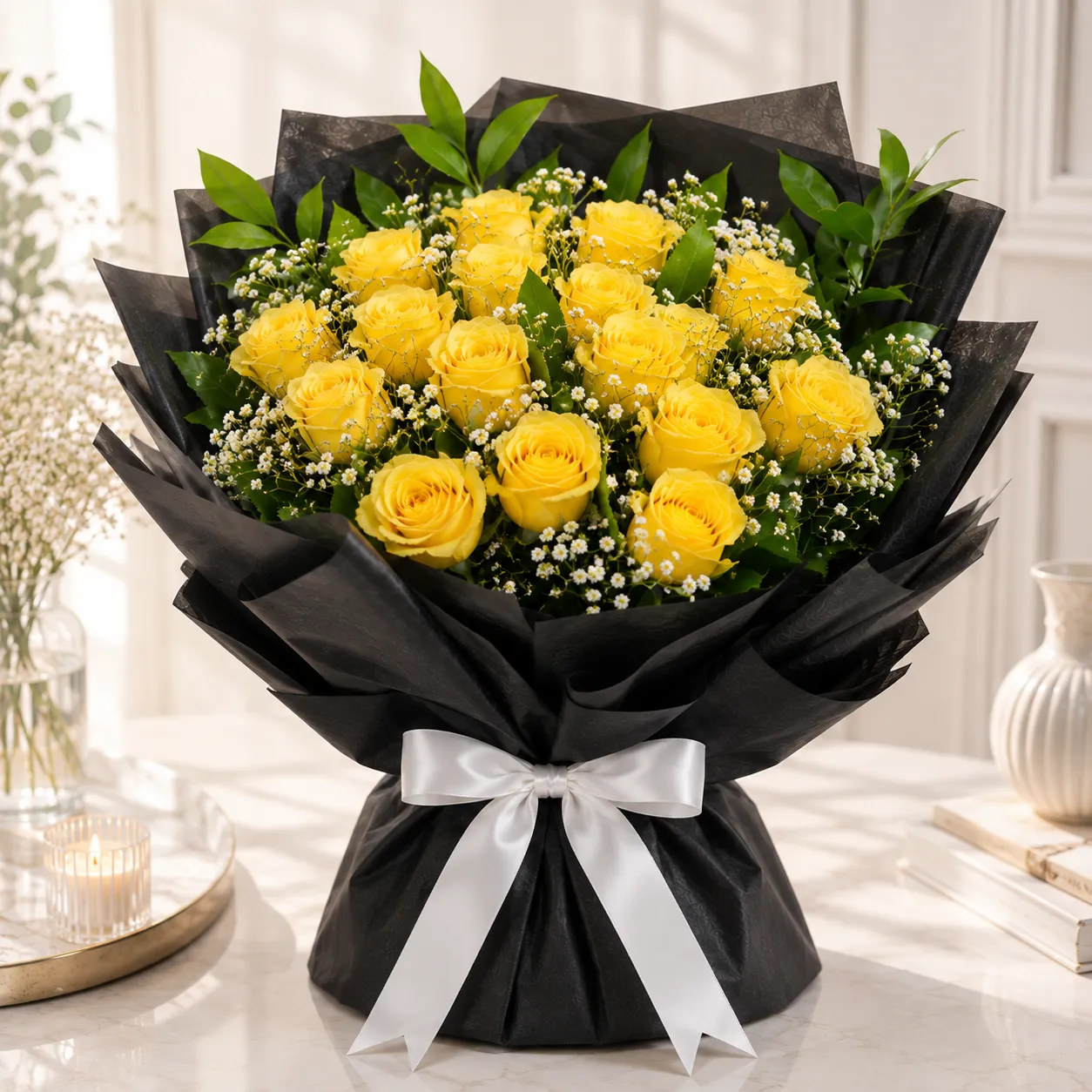 Premium Yellow Rose & Baby’s Breath Bouquet