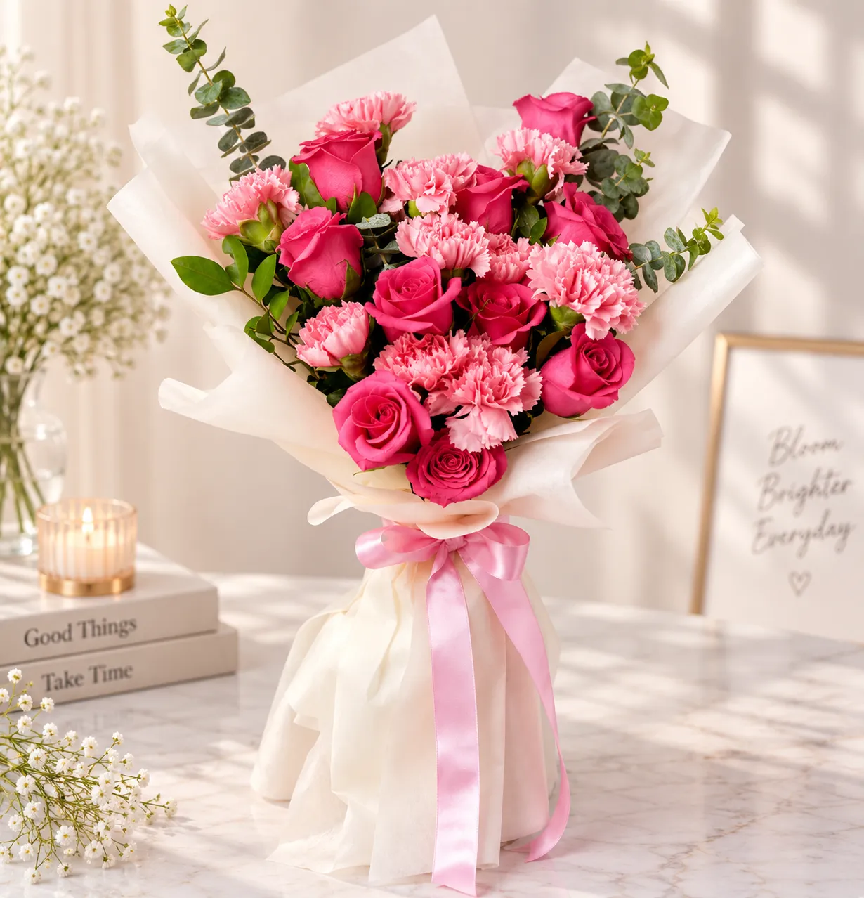 Pink Rose & Carnation Elegance Bouquet