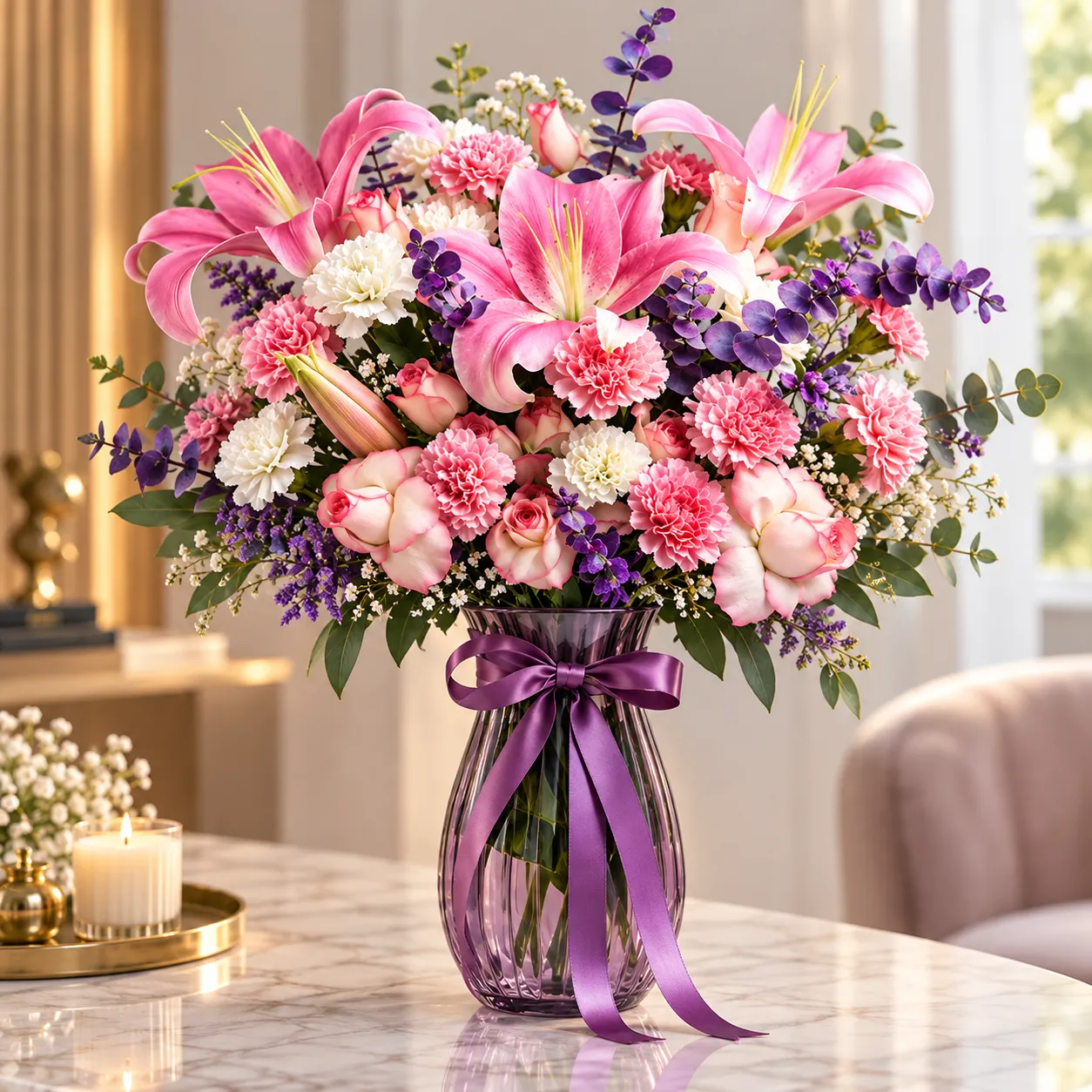Lavender Blush Lily & Rose Vase Arrangement