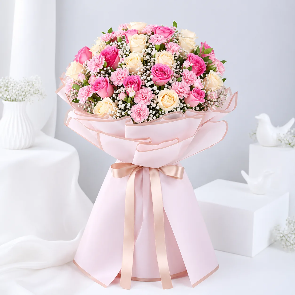 Premium Pink & White Rose Bouquet