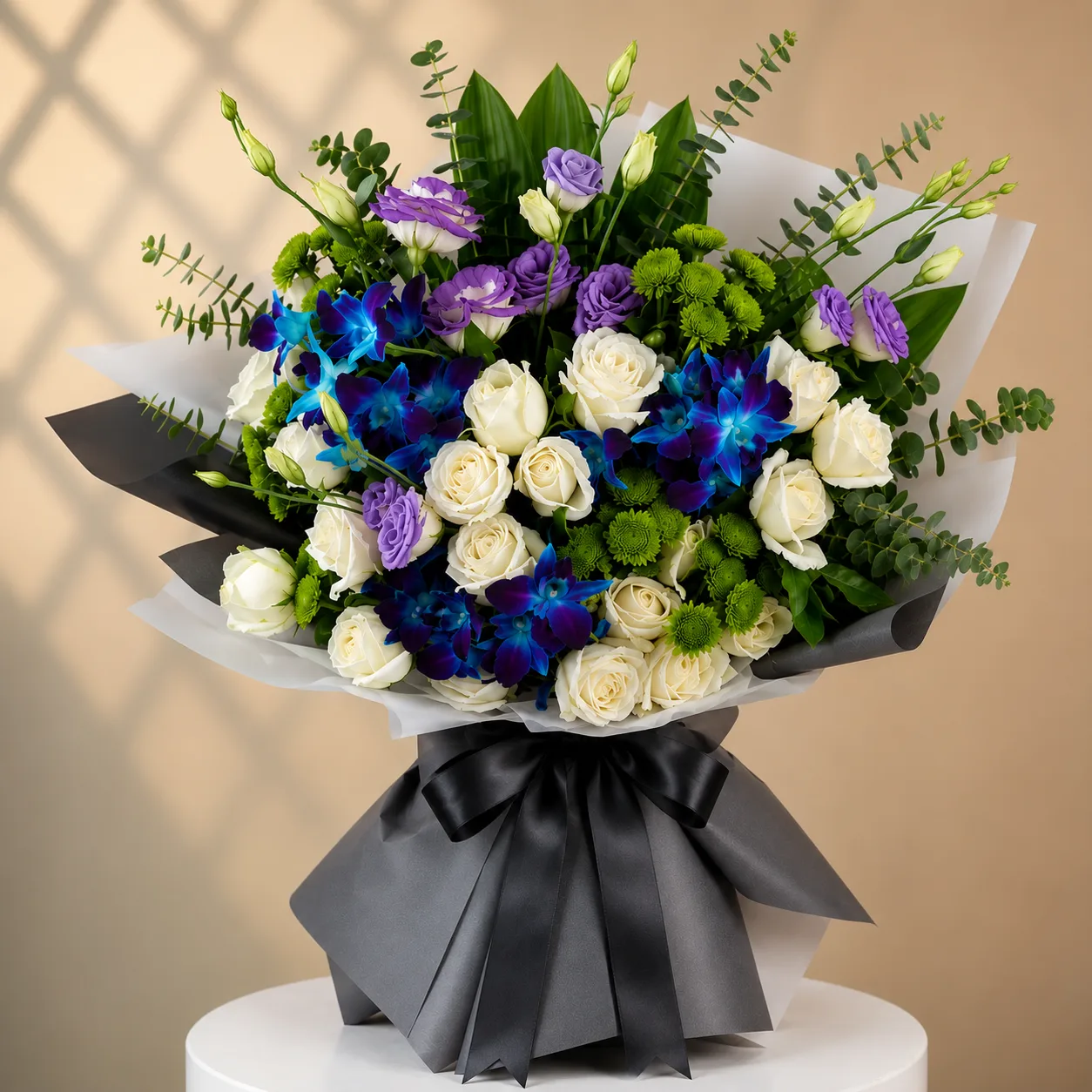 Premium Blue Orchid & White Rose Luxury Bouquet