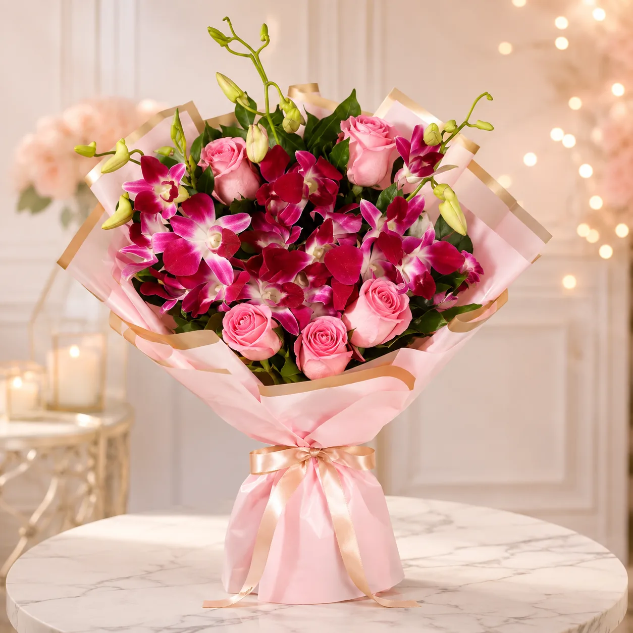 Pink Orchid & Rose Luxury Bouquet
