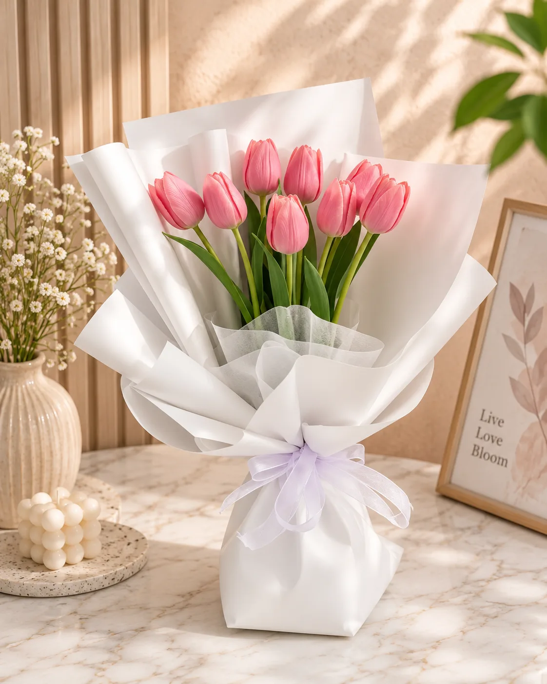 Premium Pink Tulip Bouquet – 10 Fresh Tulips