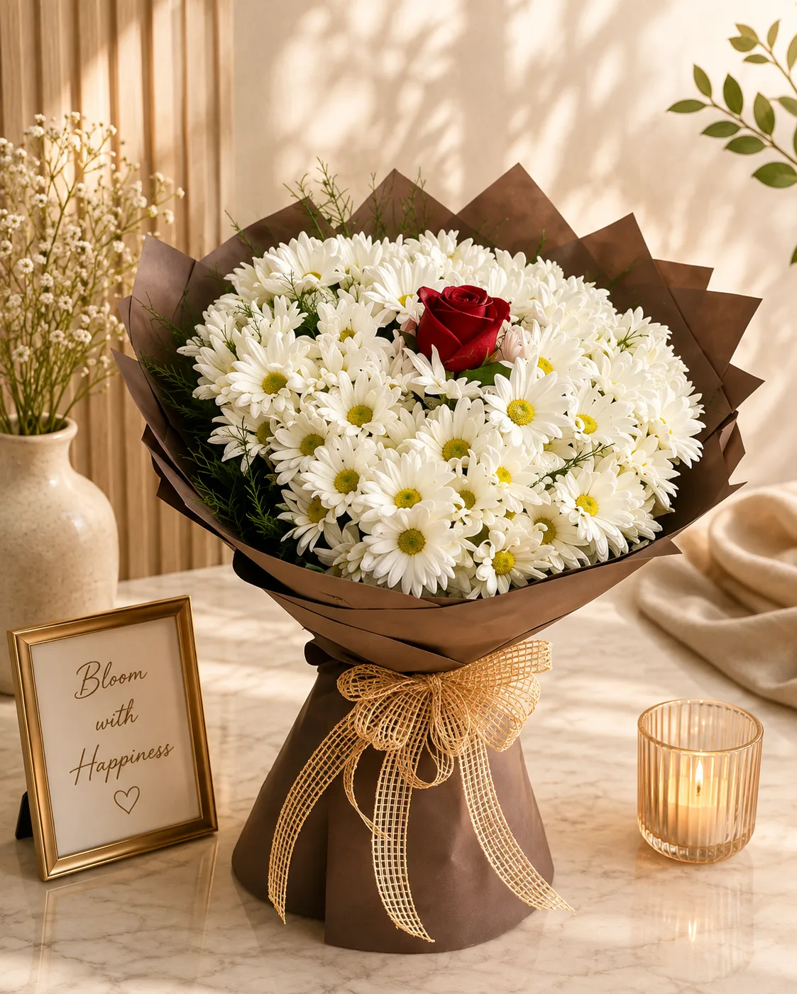 Red Rose & White Daisy Premium Bouquet