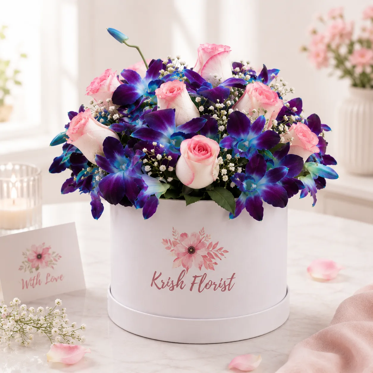 Pink Rose & Blue Orchid Premium Box