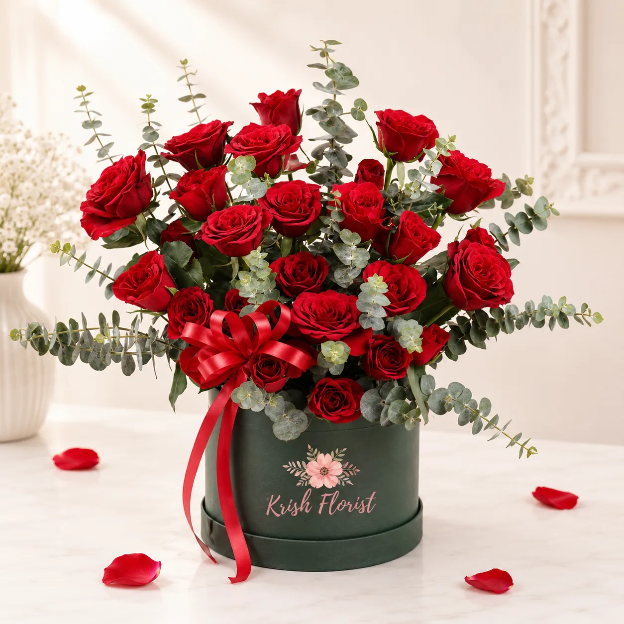 Premium Red Rose Eucalyptus box