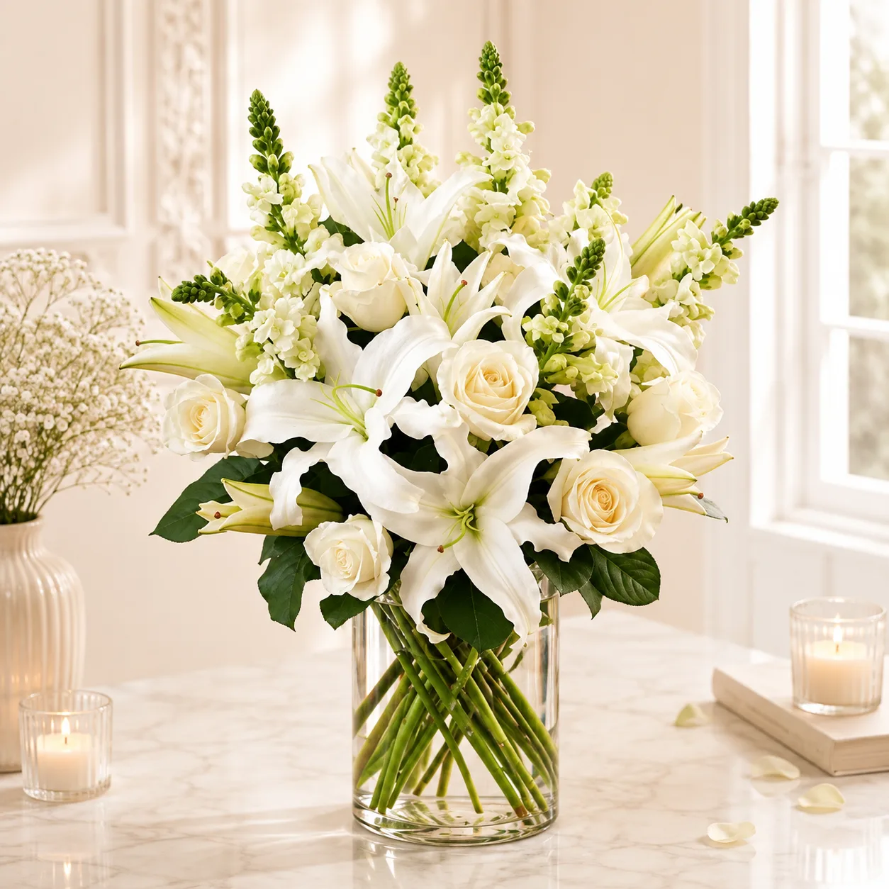 Elegant White Lily & Rose Vase Arrangement