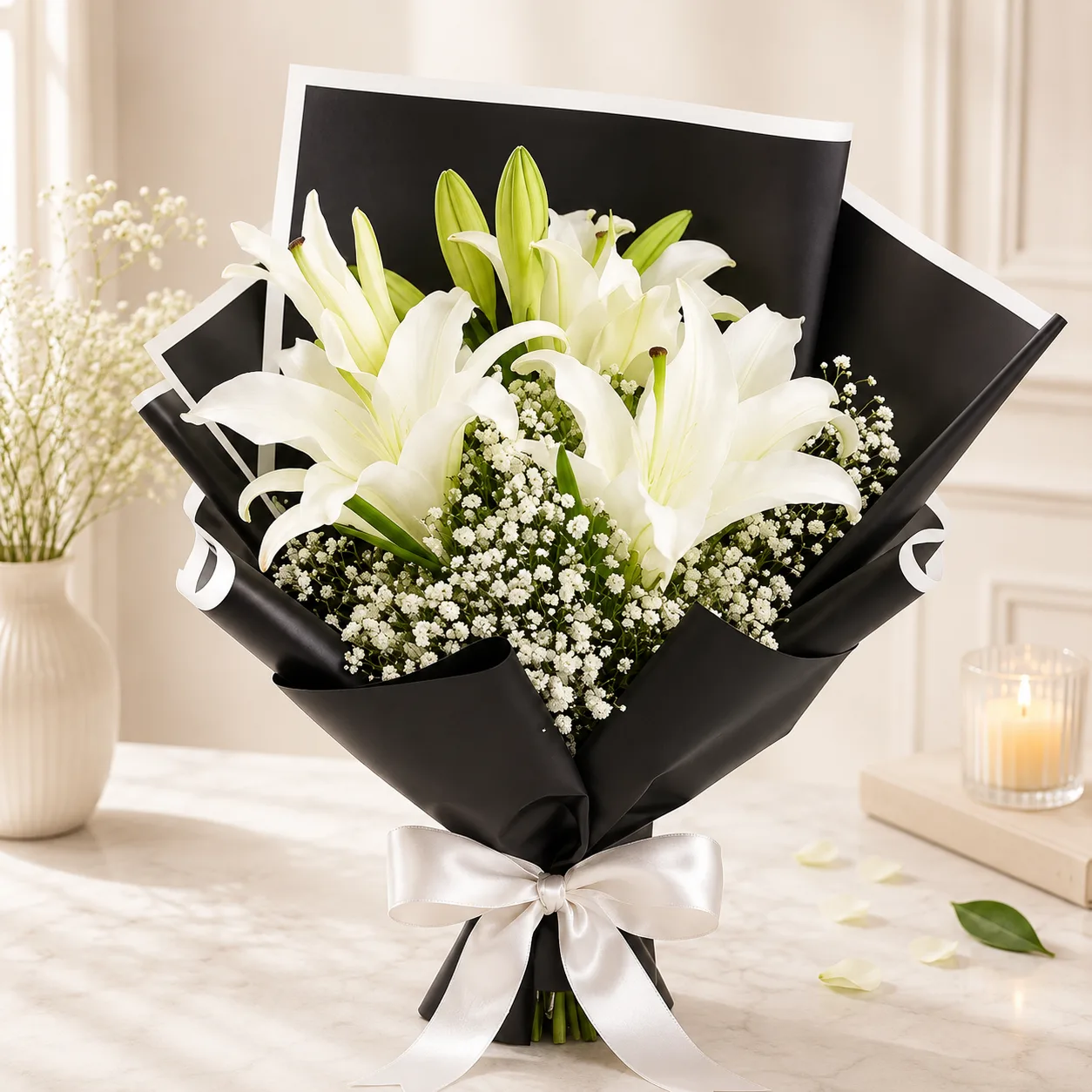 White Lily & Baby’s Breath Bouquet
