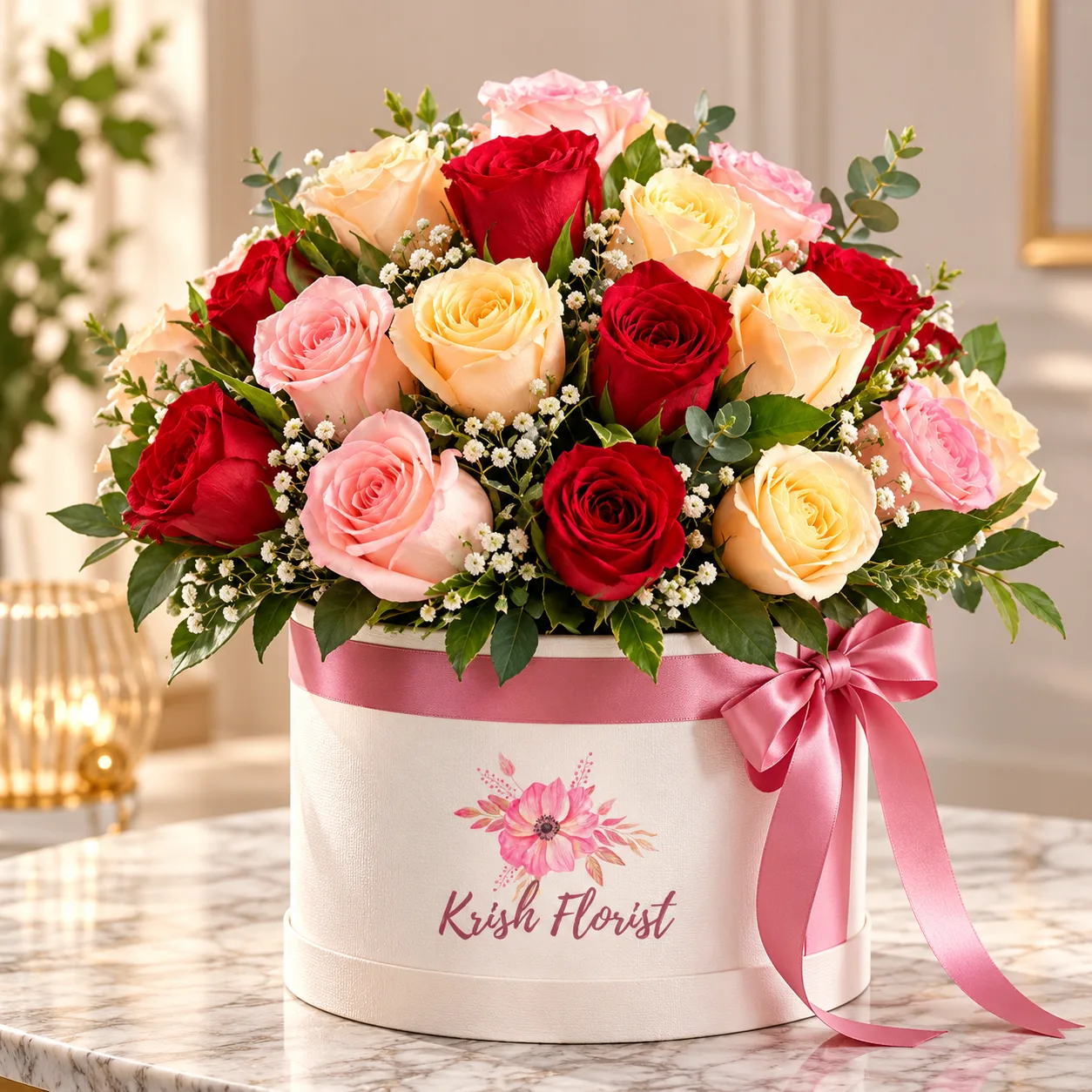 Mixed Red, Pink & Yellow Rose Luxury Flower Box