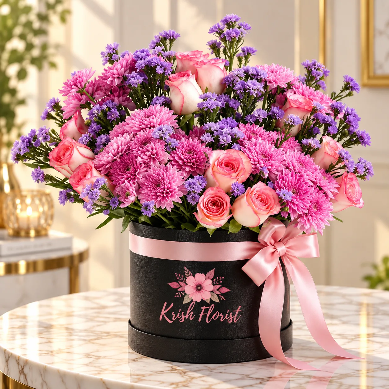 Pink Rose & Purple Aster Luxury Flower Box