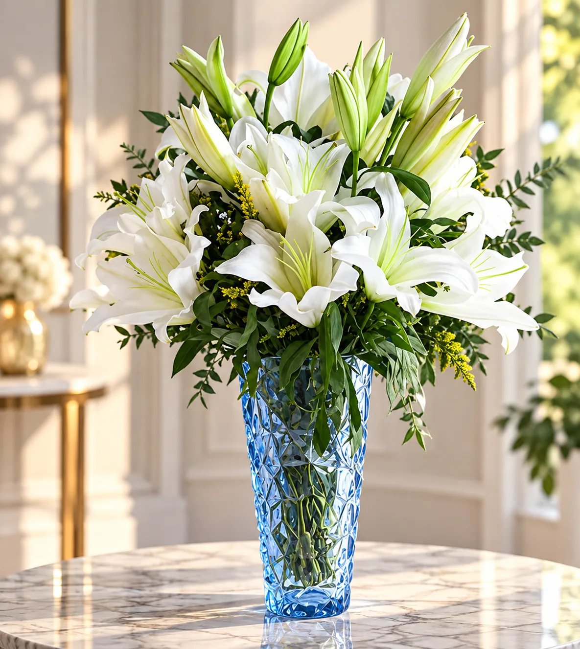 Ivory Lily Elegance Blue Crystal Vase