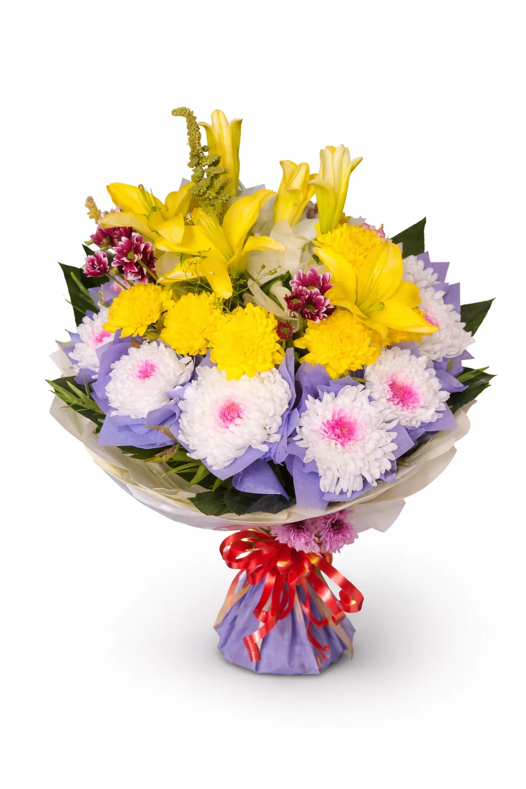 Radiant Yellow Lily & Chrysanthemum Hand Bouquet