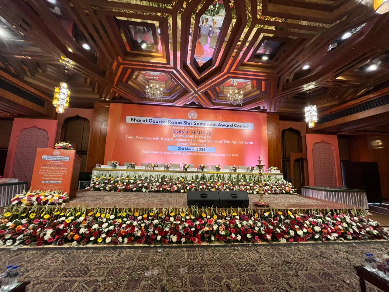 Corporate Event Flower Decoration at Ashok Hotel Delhi | Premium Stage Setup by Krish Florist