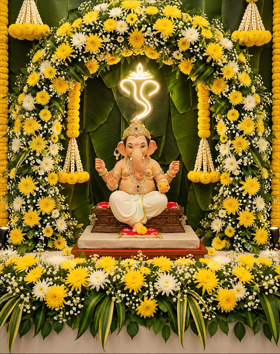 Elegant Ganesh Chaturthi Flower Decoration